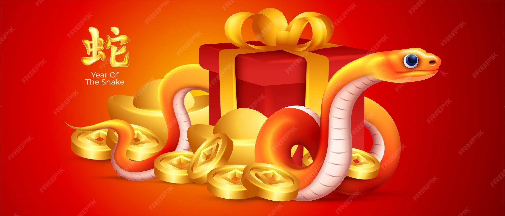 Premium Vector Chinese new year 2025 cartoon gold snake with coins