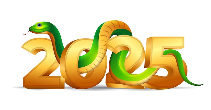 वेक्टर chinese new year 2025 year of the snake sign with golden number 2025