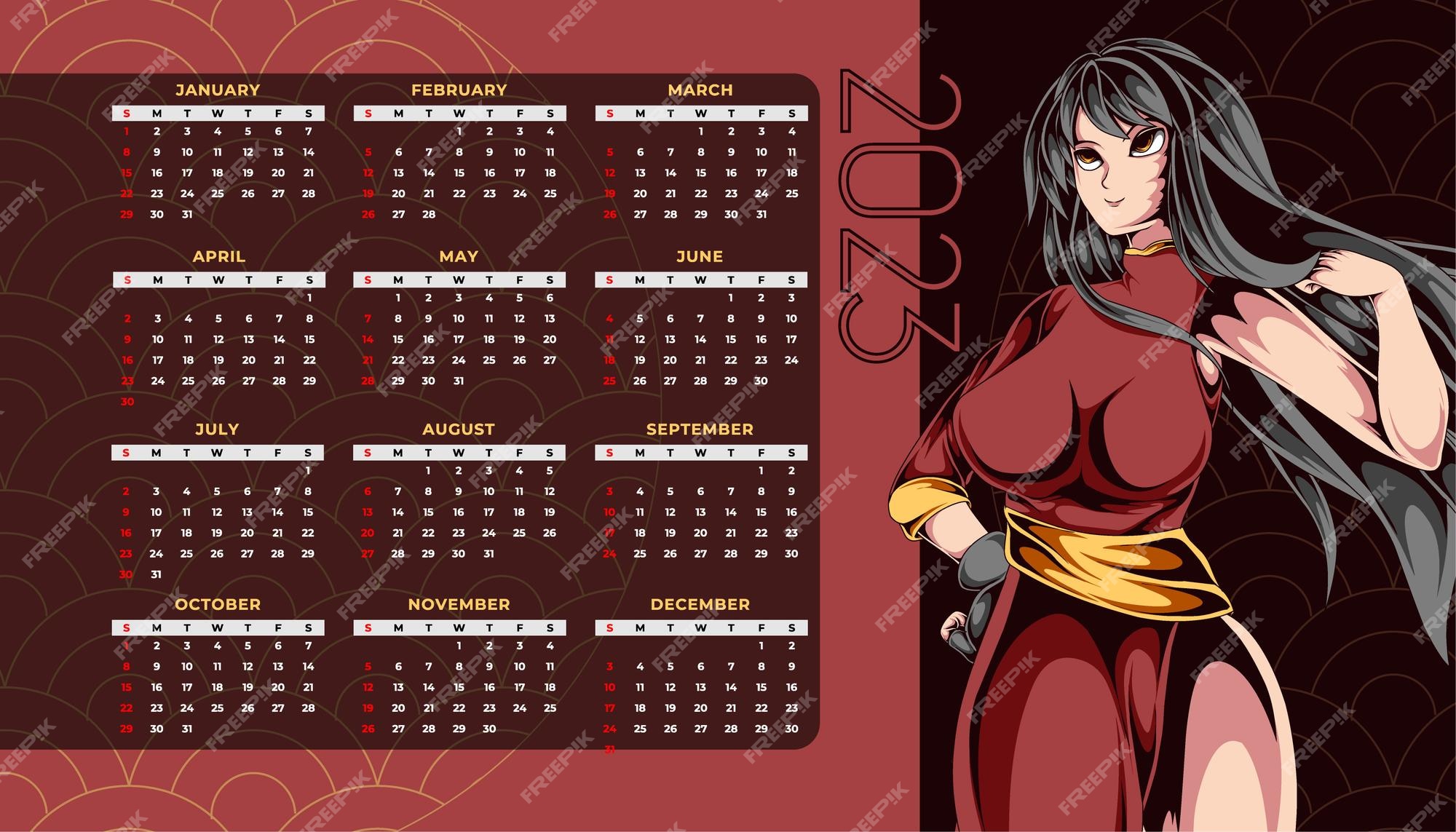 Premium Vector  Chinese new year anime calendar 2023