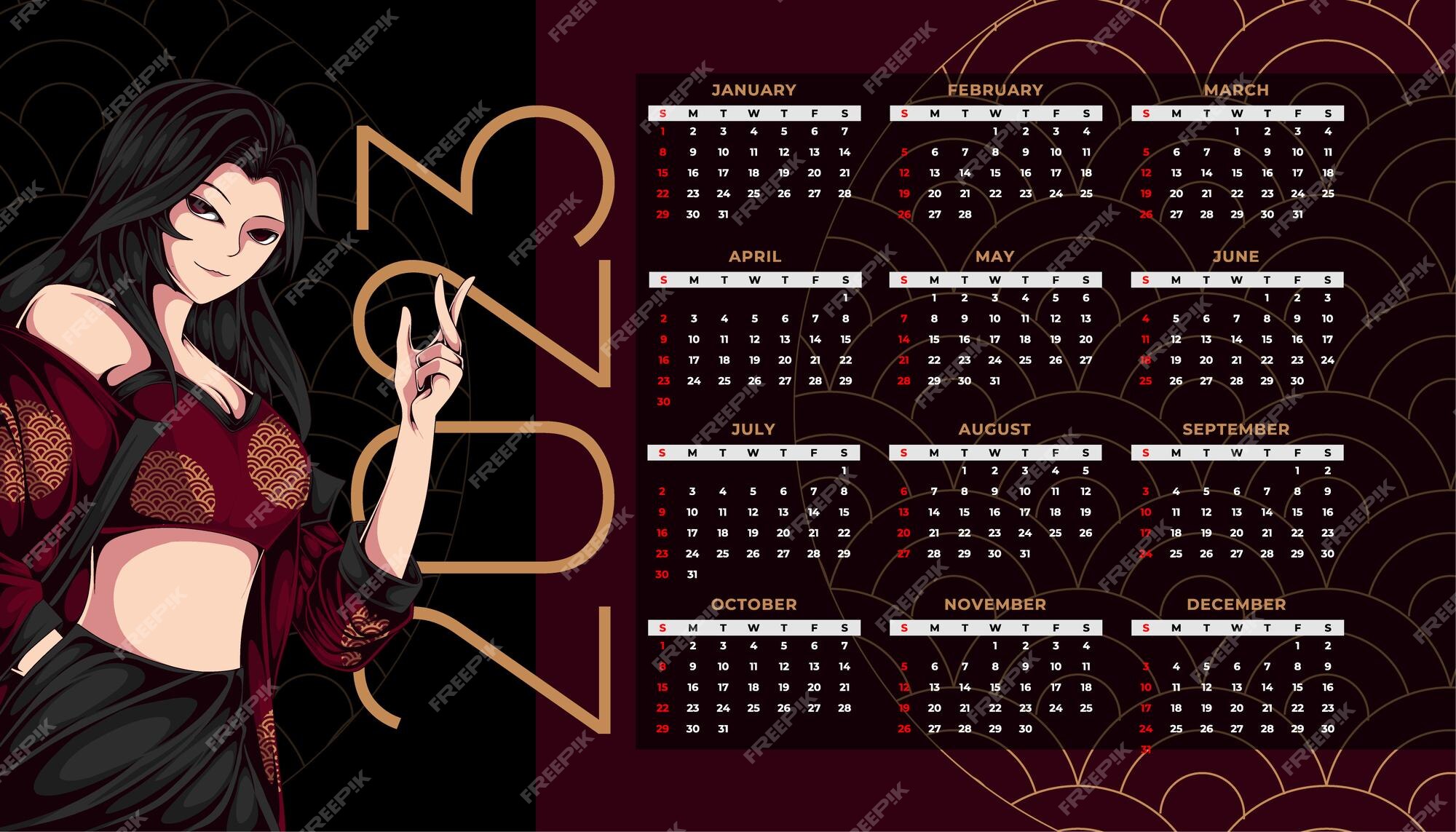 Premium Vector  Cute anime calendar 2023