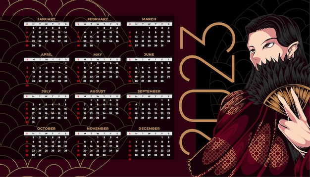 Vector chinese new year anime calendar 2023