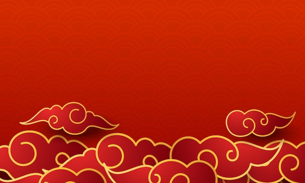 Chinese new year background template Illustrations with red pattern and clouds