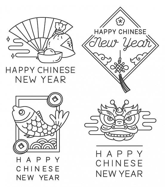 Chinese New Year badge in line style vector