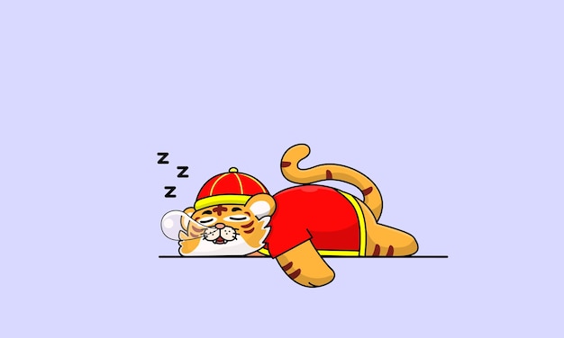 Chinese new year celebration cute tiger cartoon character sleeping peacefully