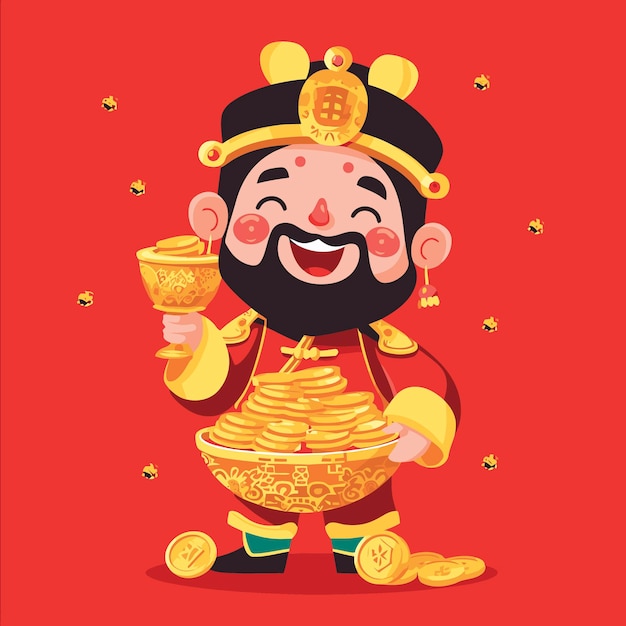 Vector chinese new year celebration god of wealth airdrop money