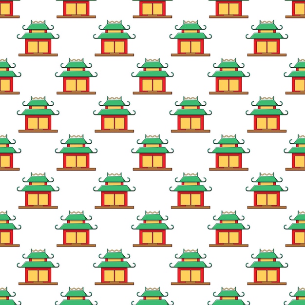 Chinese new year concept vector seamless pattern of cartoon pagoda for web sites placards textile fabric and other surfaces