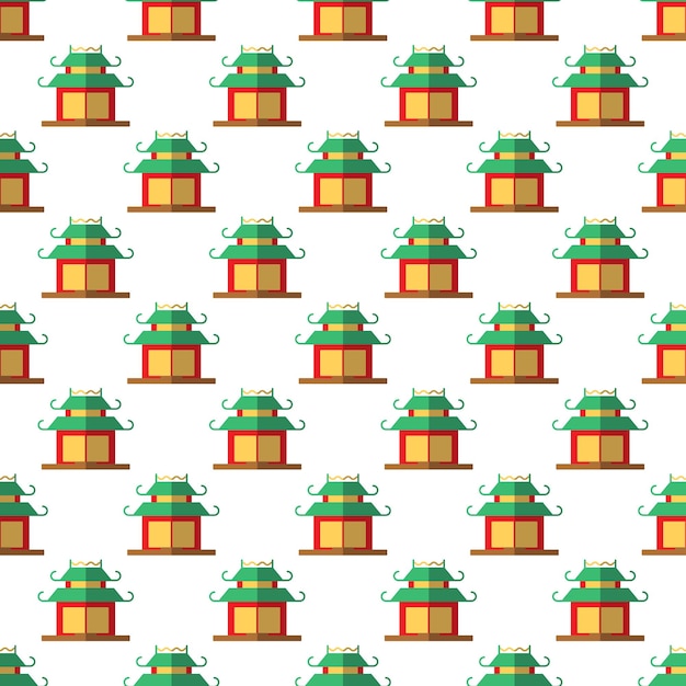 Vector chinese new year concept vector seamless pattern of flat pagoda for web sites placards textile fabric and other surfaces