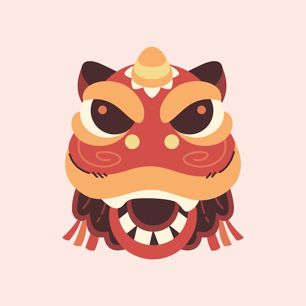 chinese new year cute cartoon lion dance head vector illustration in flat design style