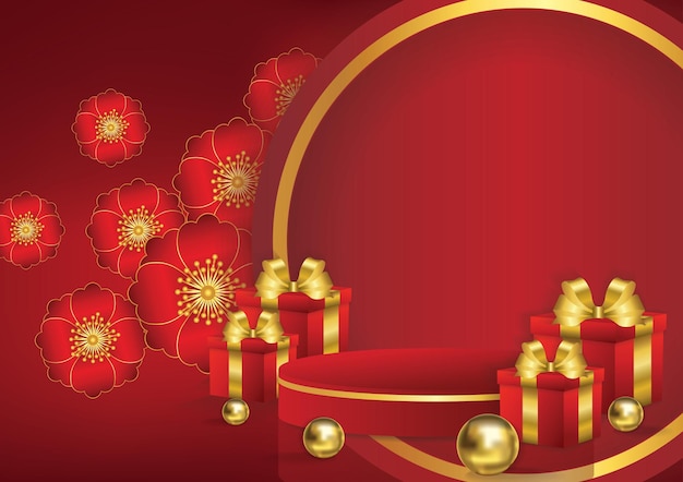 chinese new year display podium banner background