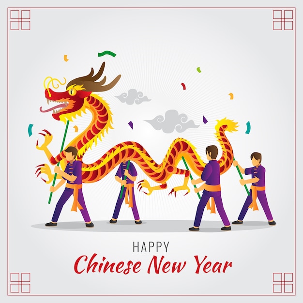 Chinese new year dragon dance illustration