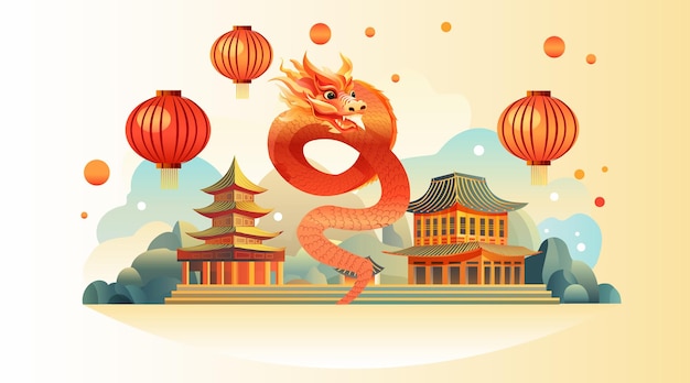 chinese new year of dragon icon zodiac sign for greeting card asian flyer invitation poster horizontal