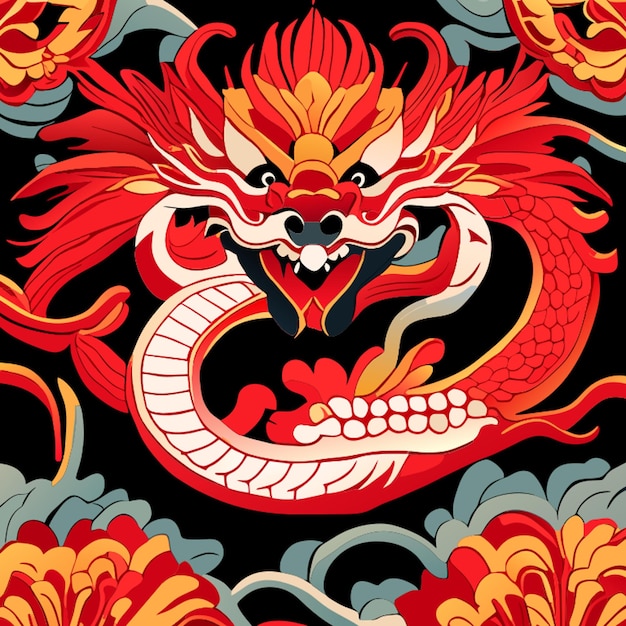chinese new year dragon inlay seamless pattern vector illustration