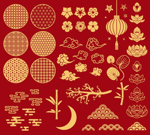 Chinese new year elements isolated on red