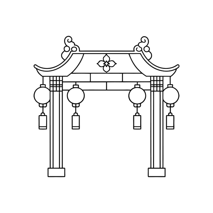 Vector chinese new year gate traditional festive decoration for lunar new year celebrations