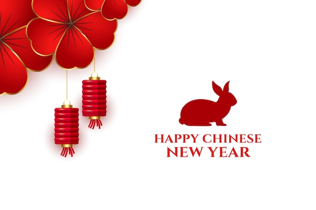 Chinese new year greeting with rabbit and lanterns