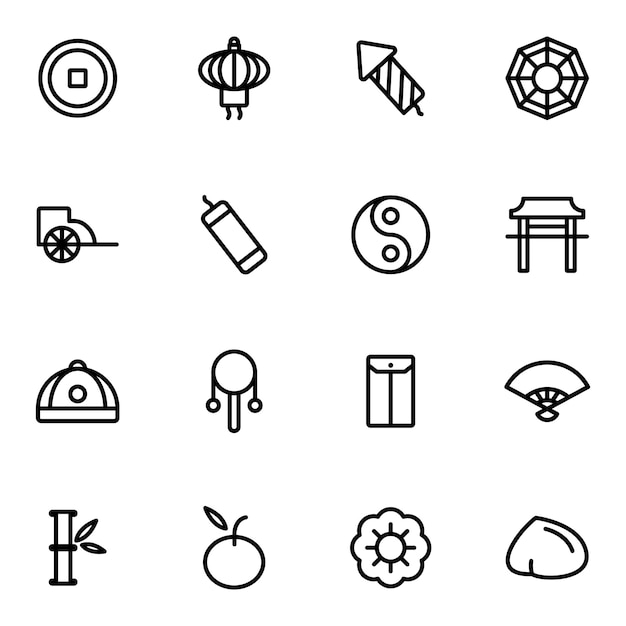 Chinese new year icon pack, outline icon style