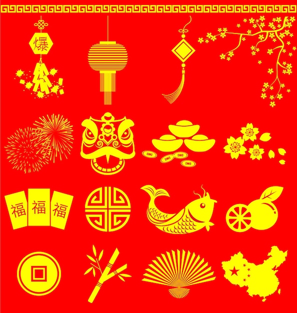 Chinese New Year icons Chinese wording translation is burst and fortunate