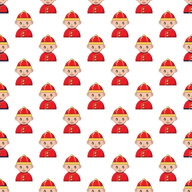 Chinese New Year illustration Colorful seamless vector pattern of Chinese boy in traditional garment Vibrant image for web sites printing and wrapping