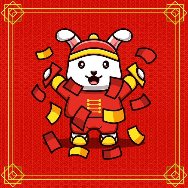 Китайский новый год иллюстрации вектор милый дизайн кролика с конвертом