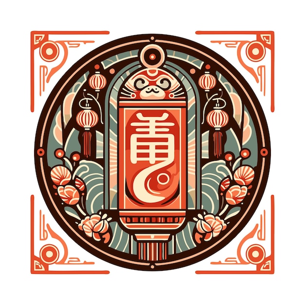 Vector chinese new year lantern flat vector design in art nouveau style