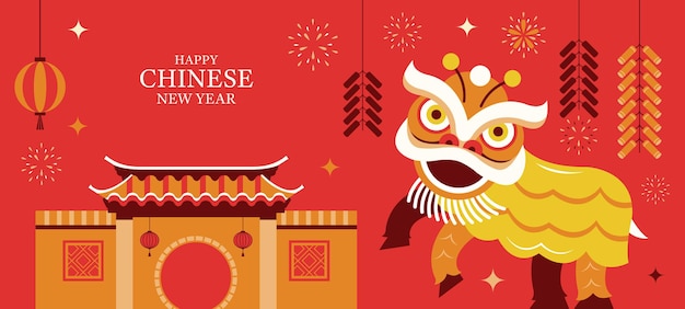 Vector chinese new year, lion dance character background