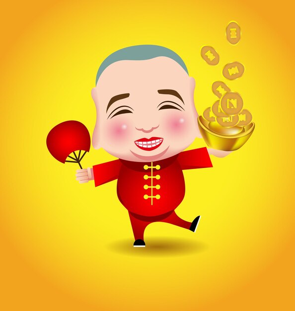 Vector chinese new year man with smile mask on yellow background