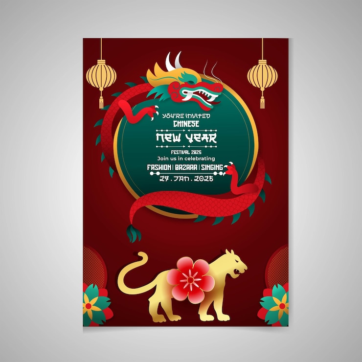 Vector chinese new year poster celebrations with template