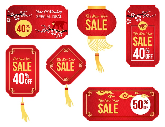 Vector chinese new year sale label shopping red price tags