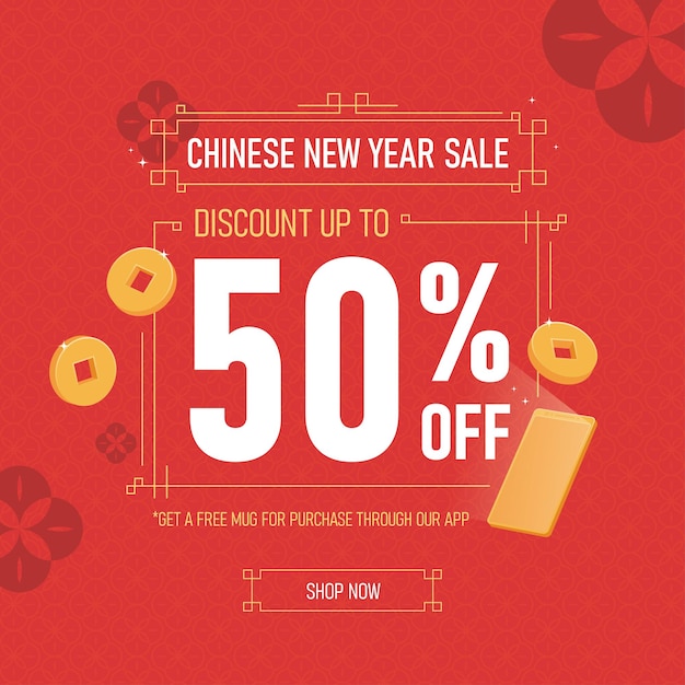 Vector chinese new year sale promotion with line ornament banner