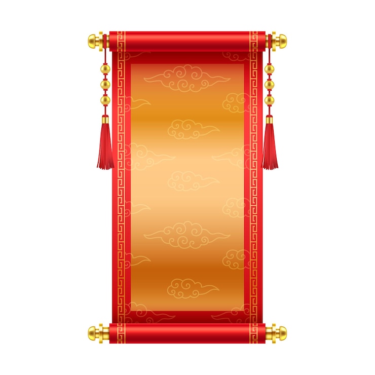 Vector chinese new year scroll with gold and clouds illustration