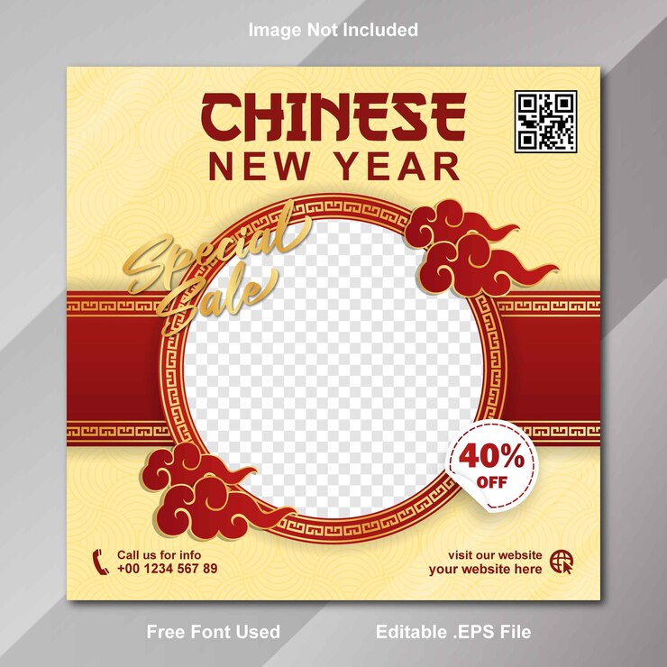 Vector chinese new year special sale square social media template instagram banner with qr code background