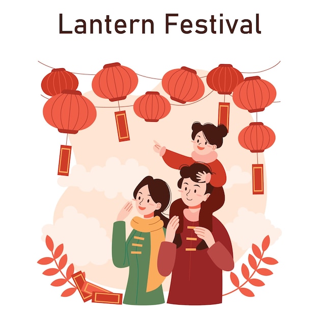 chinese new year tradition cheerful asian family leisure on festive day characters celebrate