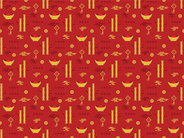 Chinese new year traditional background zodiac japanese vector pattern seamless rich red lunar cny