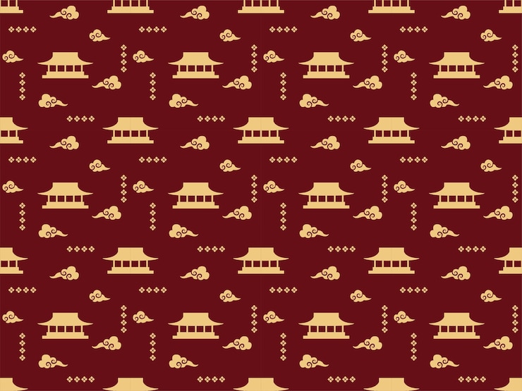 Vector chinese new year traditional background zodiac japanese vector pattern seamless rich red lunar cny