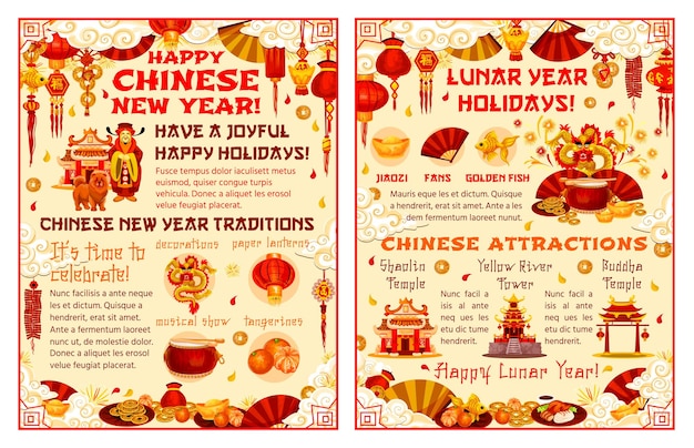 Chinese new year traditions vector brochure