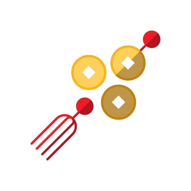 웹 사이트 앱 책 광고 기사 및 기타 장소에 대한 황금 동전과 중국 부적의 구정 벡터 평면 아이콘 생생한 그림