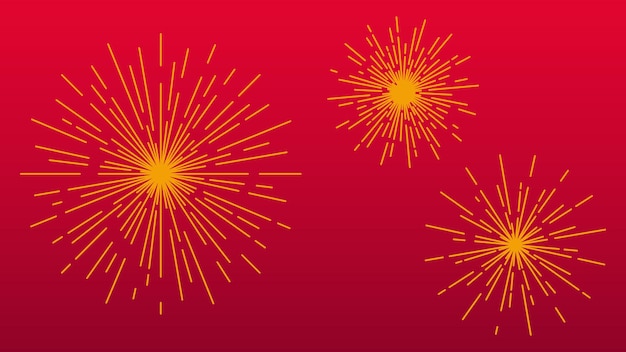 Chinese new year with fireworks on red background. Vector stock illustration.