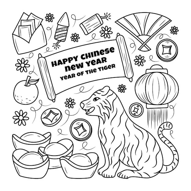 Vector chinese new year with hand drawn doodle style