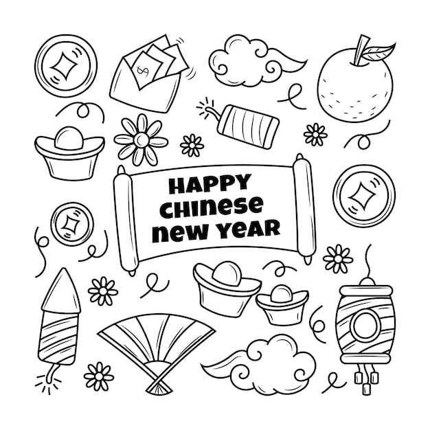 Chinese new year with hand drawn doodle style