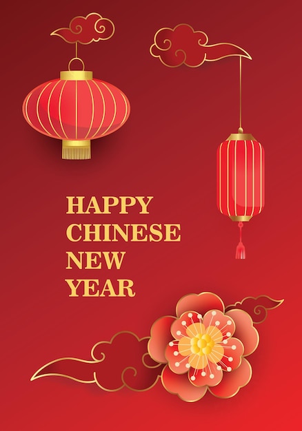 Vector chinese nieuwjaarsposter sjabloon elegante lantaarn