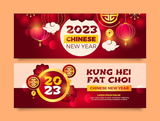 Chinese nieuwjaarsviering horizontale banners set