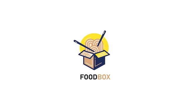 Chinese noodles in red paper box and chopsticks linear logo design