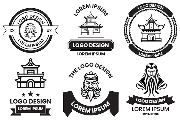 Логотип китайских объектов в стиле плоской линии, изолированный на заднем плане