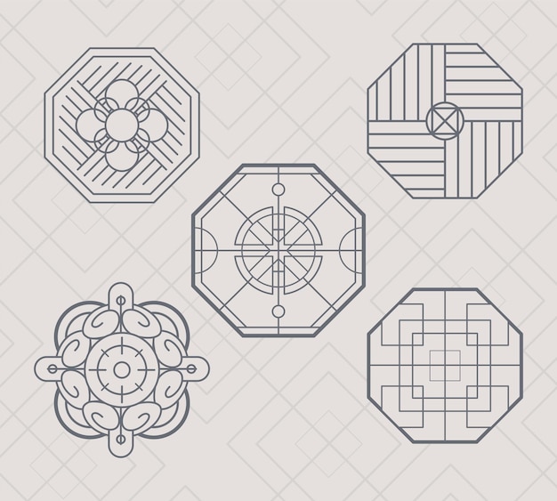 Chinese ornamenten en zeshoeken pictogrammen