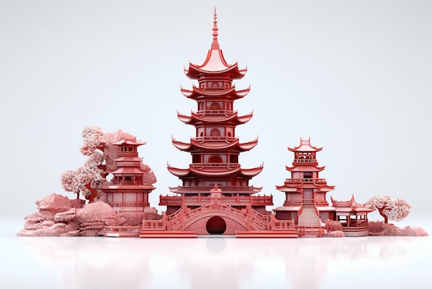 Chinese Pagoda Tower geïsoleerde 3D-weergave