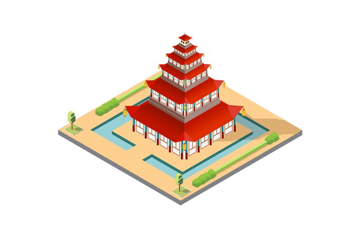 Vector chinese pagoda vector isometric icon