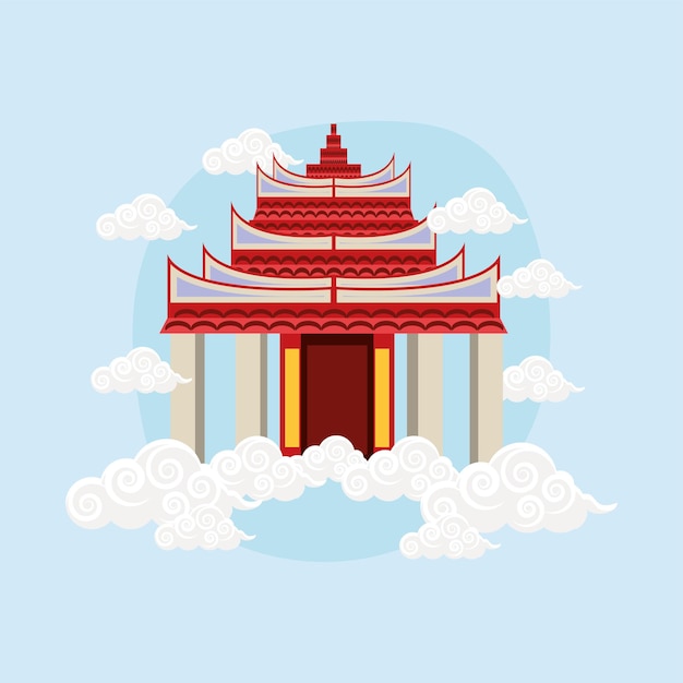 Vector chinese pagode en wolken