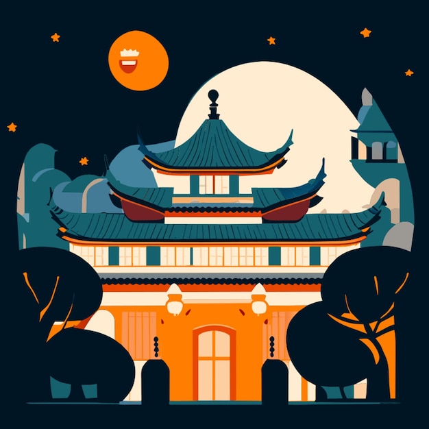 Китайский дворец милый стиль Дисней стиль векторная иллюстрация
