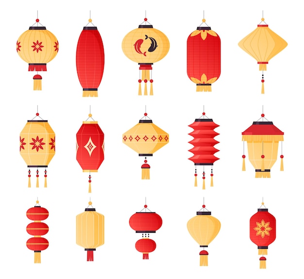 Vector chinese paper lanterns asian festival holiday celebration vector illustration