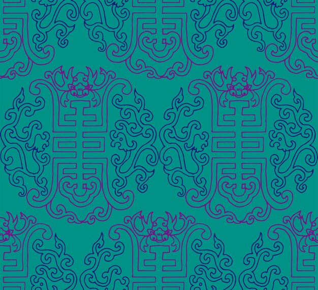 Chinese Pattern mascot Vector seamless pattern Vintage art deco texture Ideal for greeting card or backdrop template design China background